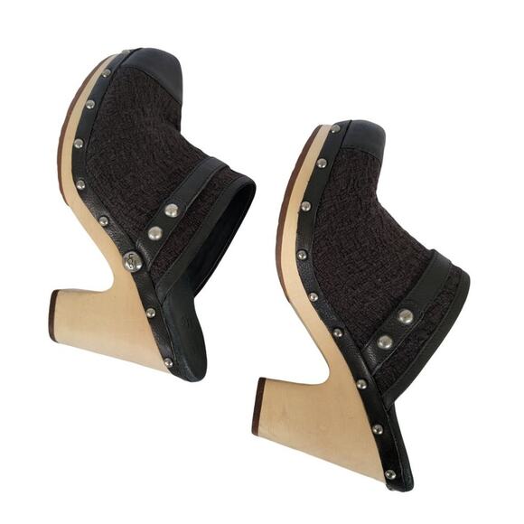 UGG Textile and Leather Slip On Wooden Heel Clogs Womens Size 9 Black - Picture 9 of 15